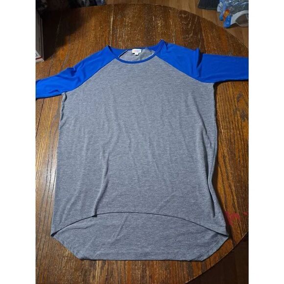LuLaRoe Tops - XXS LuLaRoe Grey Blue Round Neck Pullover Shirt Top High Low Hem 1/2 Sleeve